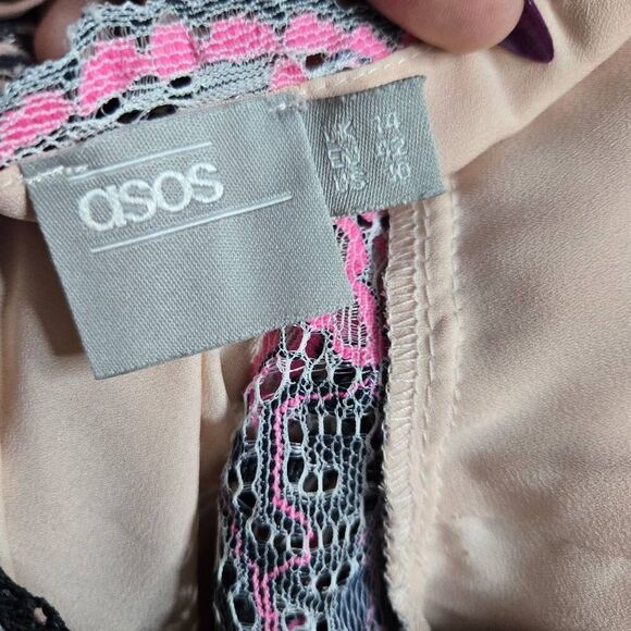 ASOS Dress Size 10 Floral Lace Midi Pink Spaghetti Straps V-Neck - Picture 6 of 7